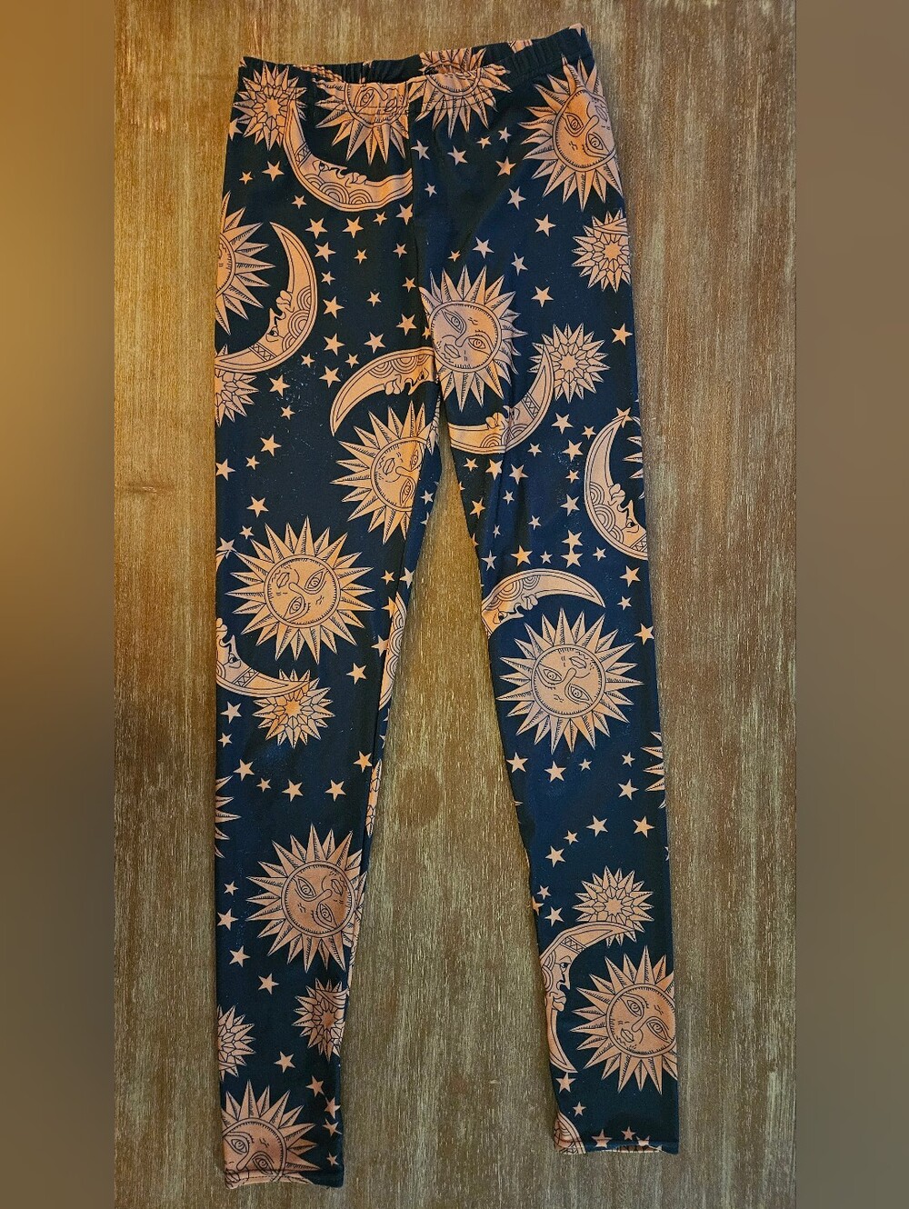 Free People Womens Black Leggings with Gold Sun Moon Stars Print Celestial Pants